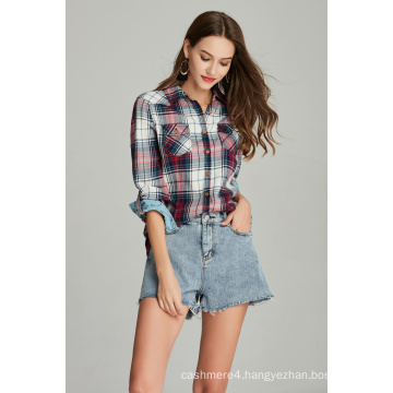 cotton check shirt plaid ladies shirt blouse